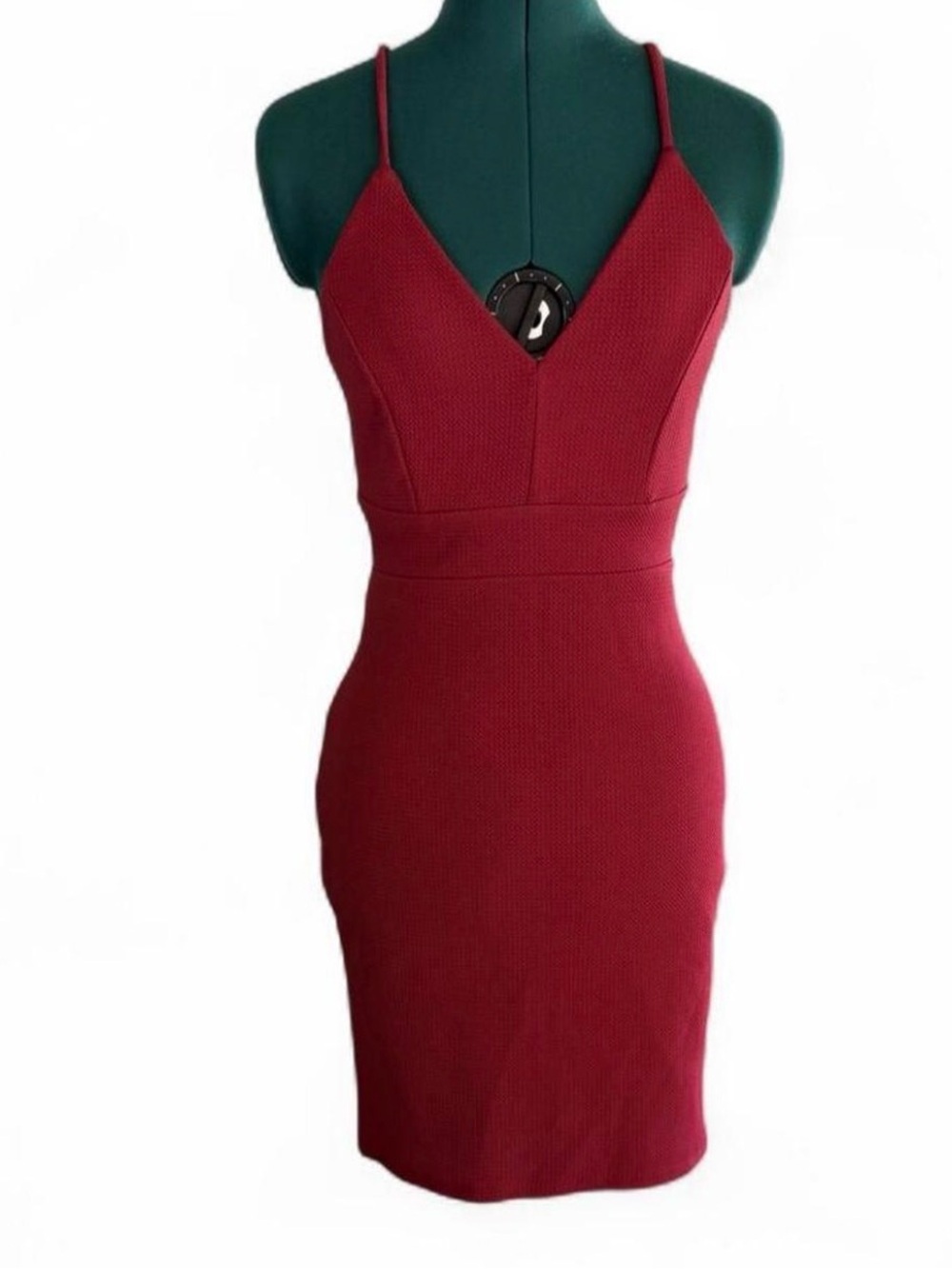iris Burgundy Spaghetti-Strap V-Neck Bodycon Mini Dress